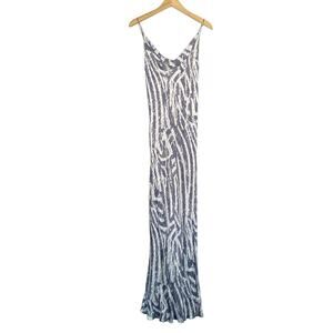 Lavender Brown Snakeskin Print Jersey Maxi Slip Dress Large